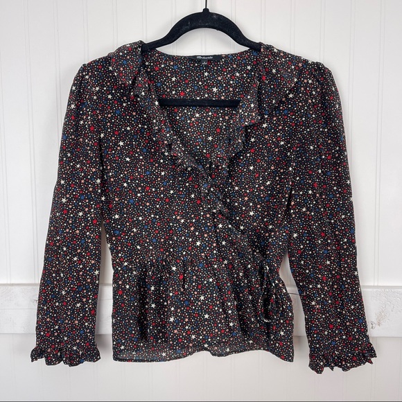 MADEWELL Silk Ruffle-Hem Wrap Top in Starry Night - Picture 4 of 9